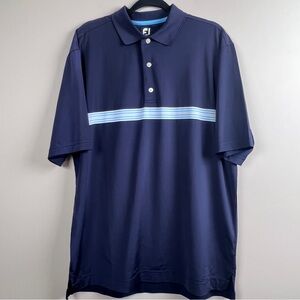 FootJoy Men's Navy Blue Light Blue White Stripe Short Sleeve Polo Shirt large
